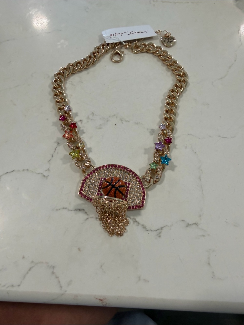 Betsey Johnson Gold-Tone Multi-Color Basketball Hoop Necklace